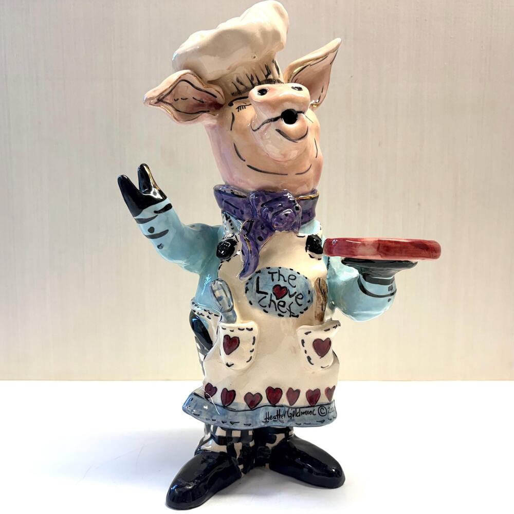 Vintage Blue Sky Clayworks Heather Goldmic Pig The Love Chef Figurine Statue